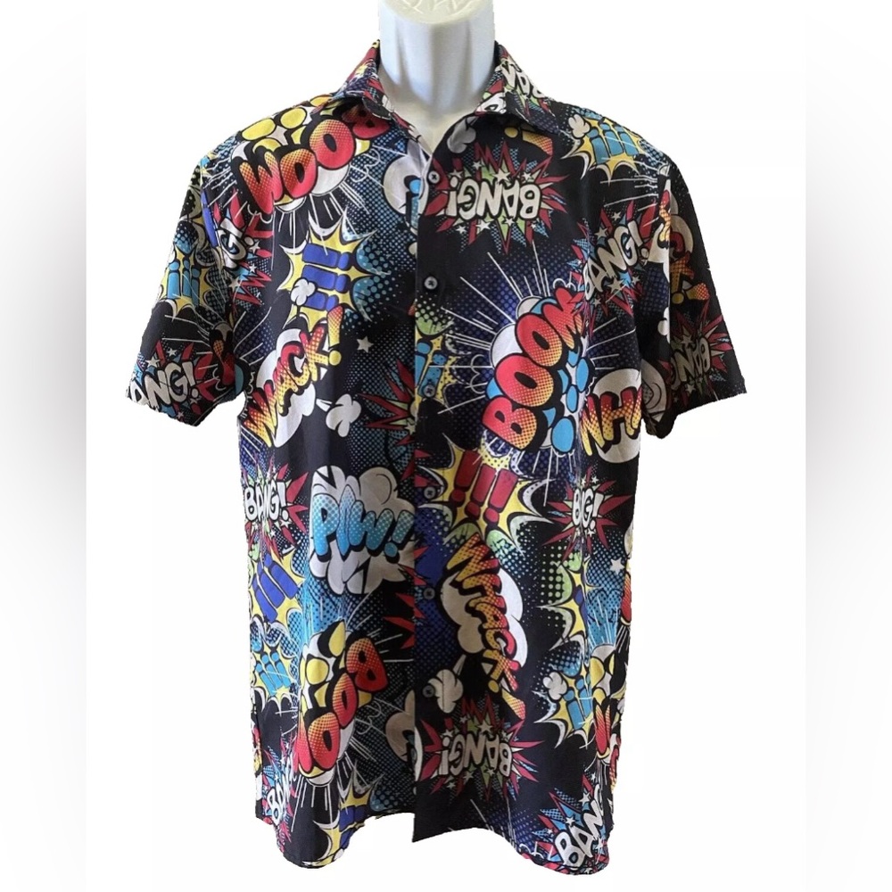 Oh Snap! Drill Clothing Co Comic Pop Art Button-Up Shirtsleeves Shirt Size Small